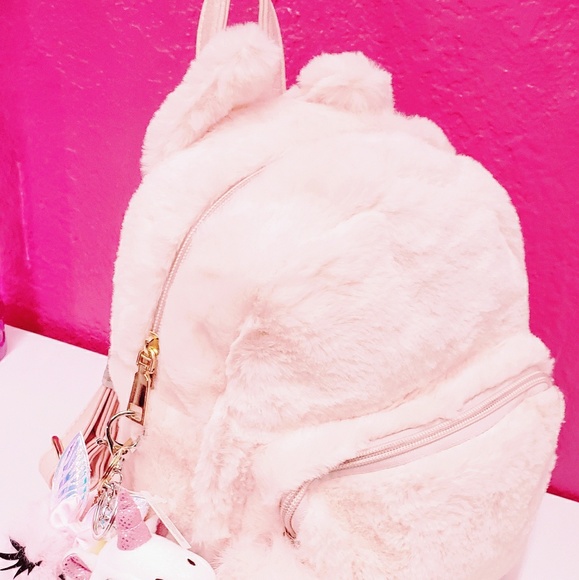 Pink fur Cat EAR Backpack - Picture 2 of 5